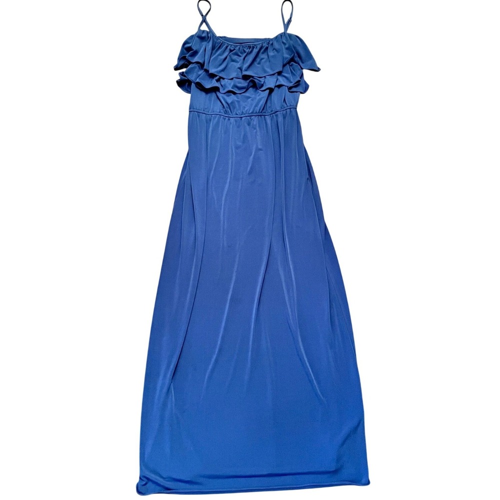 Suzi Chin Maxi Dress Women Blue Ruffle Tiered Spaghetti Strap Size 8